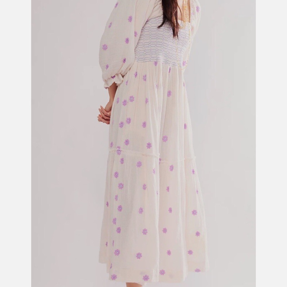 Free People Cream Dahlia Dress with Purple Floral Accents